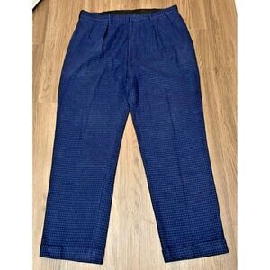 Polo Ralph Lauren Blue Micro Check Linen Blend Pleated Pants Cuffed Hem